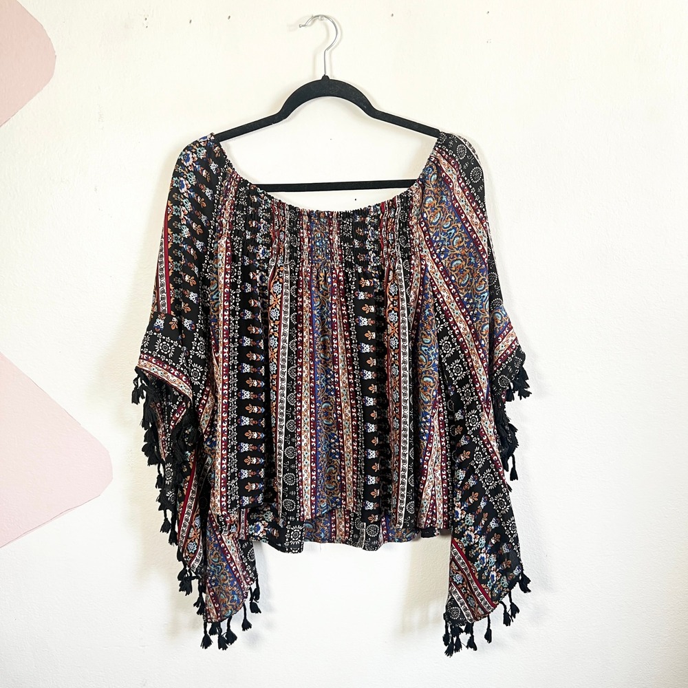 Peasant Top Bell Sleeve Sz Small Festival Tassels Boho Western